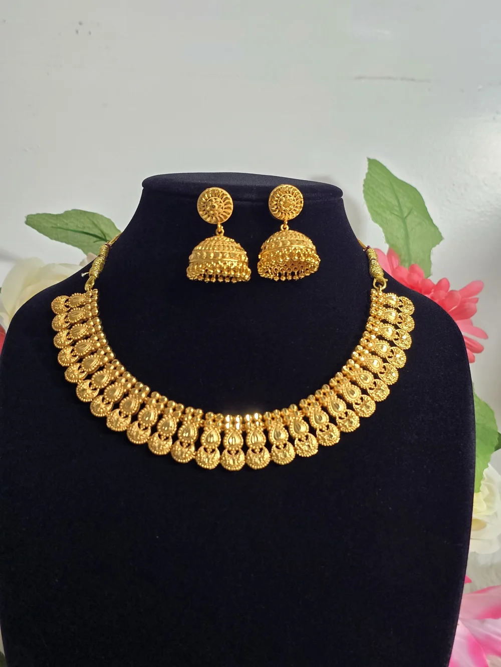 Gold-Tone Traditional Coin Necklace with Jhumka Earrings